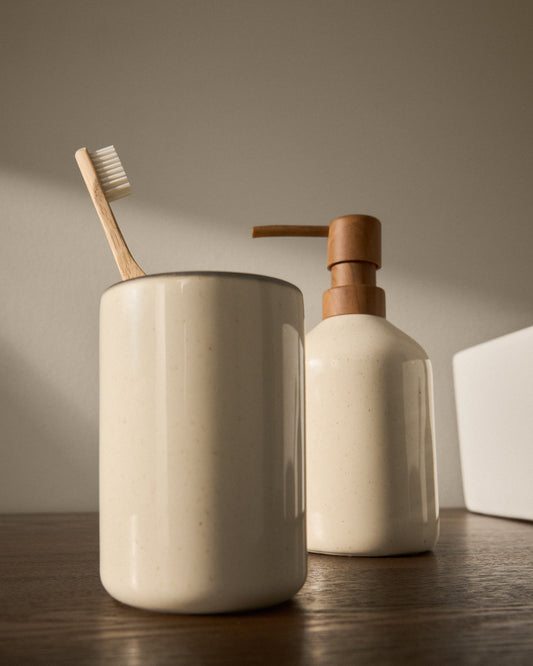 Noris ecru enamelled stoneware toothbrush holder