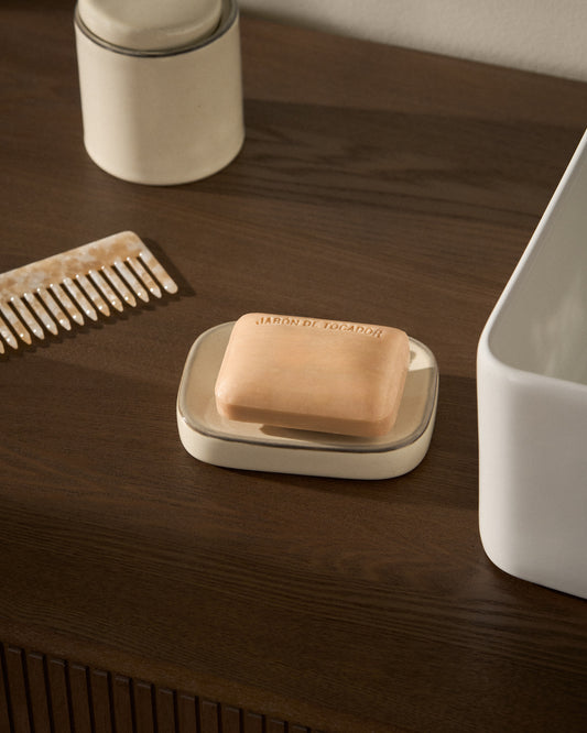 Noris soap dish in ecru enamelled stoneware