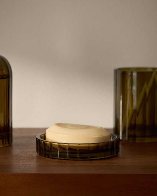 Anetan green glass soap dish