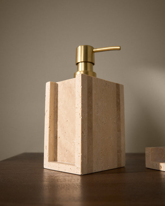 Zenen beige travertine marble soap dispenser