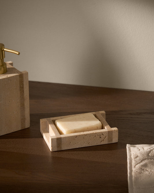 Zenen beige travertine marble soap dish