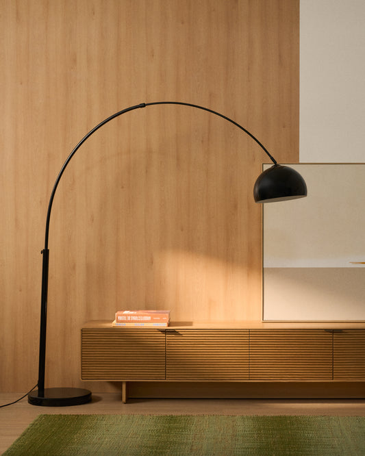 Madali floor lamp in steel with glossy black finish and black marble