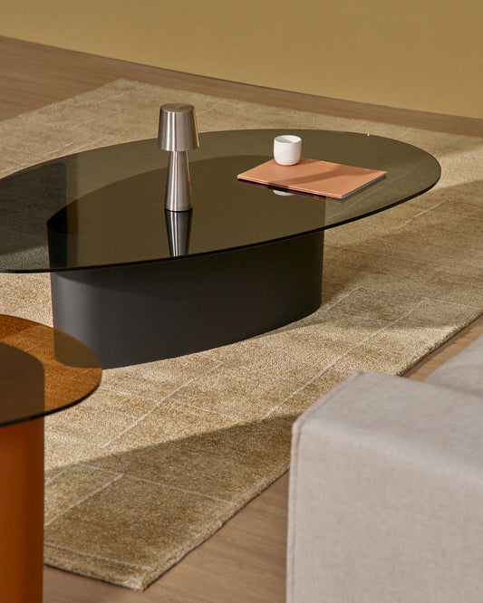 Olir coffee table in tempered glass and black steel 140 x 80 cm
