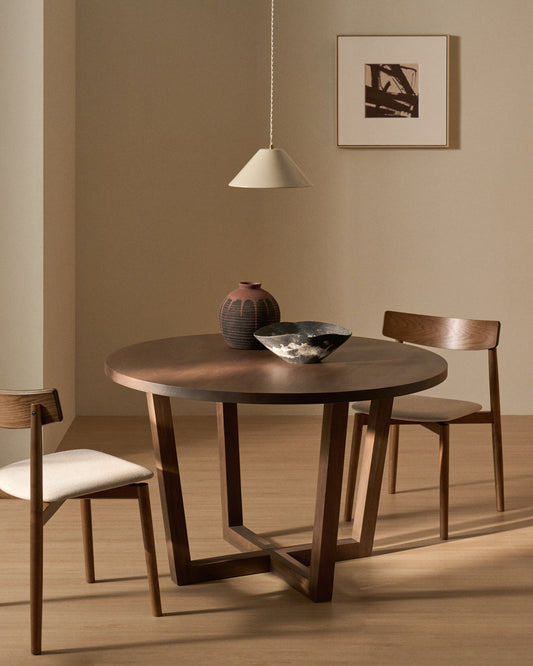 Nahla round table in solid mango wood with walnut finish Ø 90cm