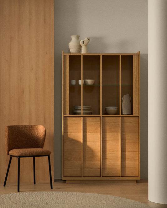 Onix display cabinet in solid oak and oak veneer, natural tone finish, 100 x 170 cm FSC Mix Credit