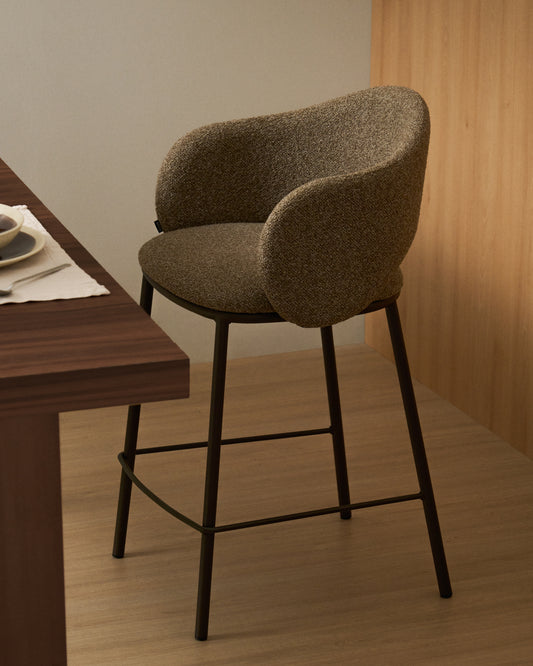 Maina stool in thick brown chenille with steel legs in a brown finish, FSC Mix Credit, 65 cm