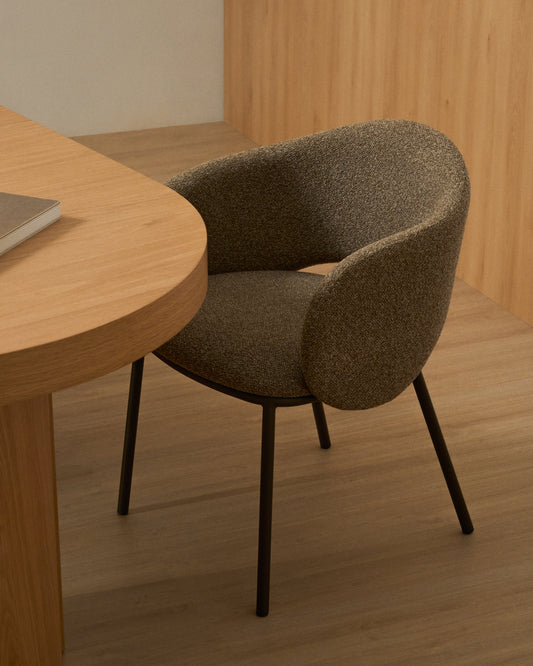 Maina chair in thick brown chenille with steel legs in a brown finish, FSC Mix Credit