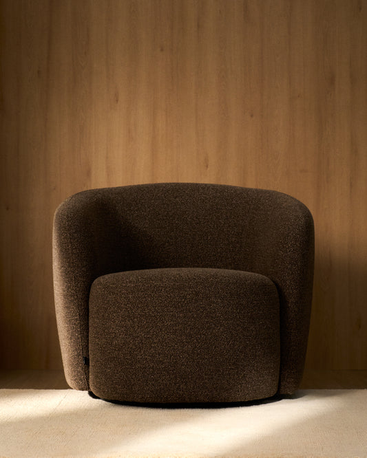 Odenia swivel armchair in brown micro bouclé
