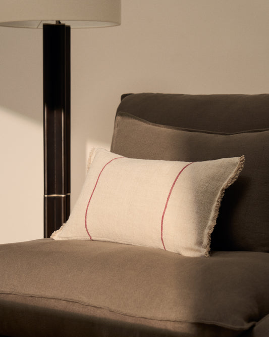 Lidore cushion cover in beige linen with contrasting red stripes 30 x 50cm