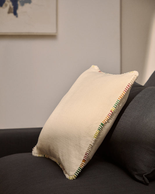 Enari natural cotton cushion cover with multicoloured contrast piping 45 x 45 cm