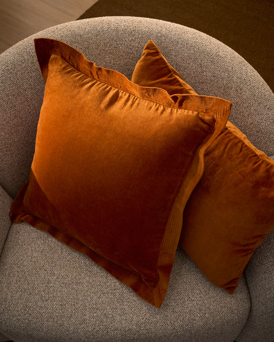 Ladira velvet cushion cover with piping and orange embroidered detailing 45 x 45 cm