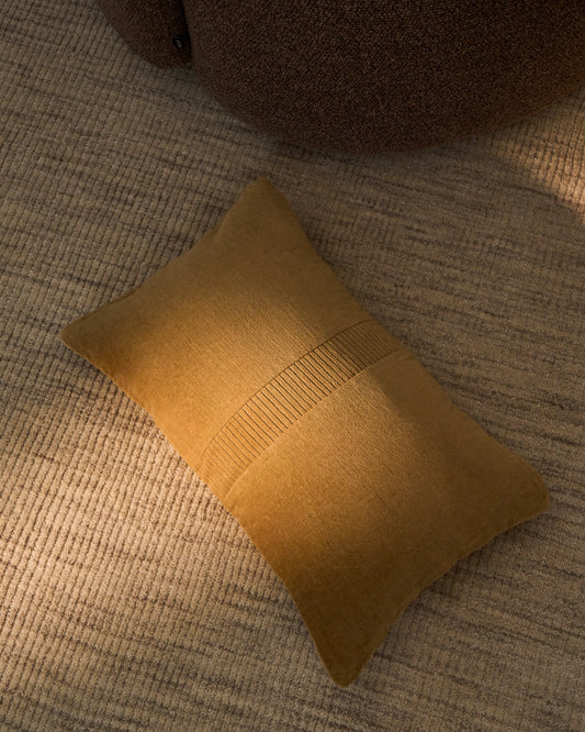 Tavre beige velvet cushion cover with embroidered detailing 30 x 50 cm