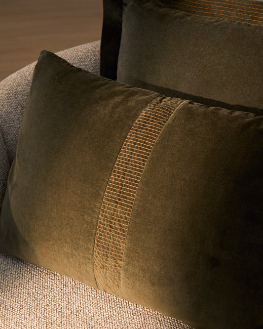 Tavre green velvet cushion cover with embroidered detailing 30 x 50 cm