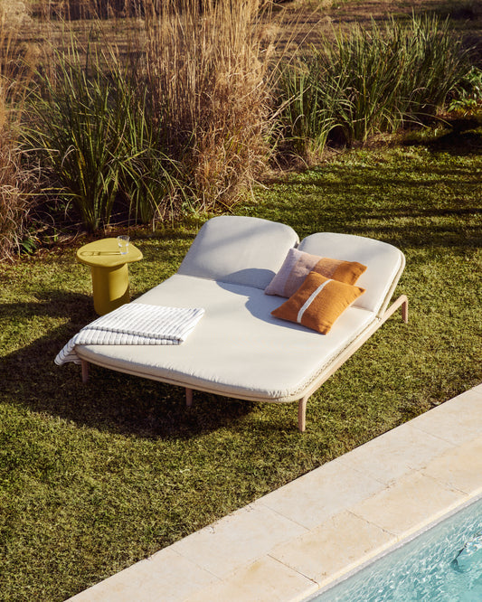 Alipa double sun lounger in FSC 100% solid acacia wood and ecru rope cord