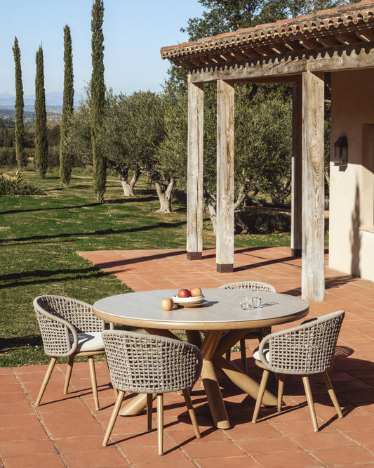 Lidario outdoor chair in wood-effect aluminium and taupe synthetic rope cord