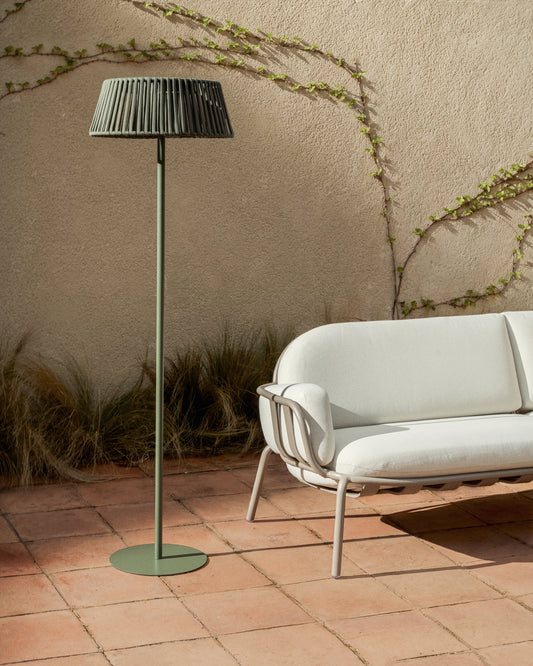 Aldet outdoor solar floor lamp in green flat rope cord with metal base Ø46cm