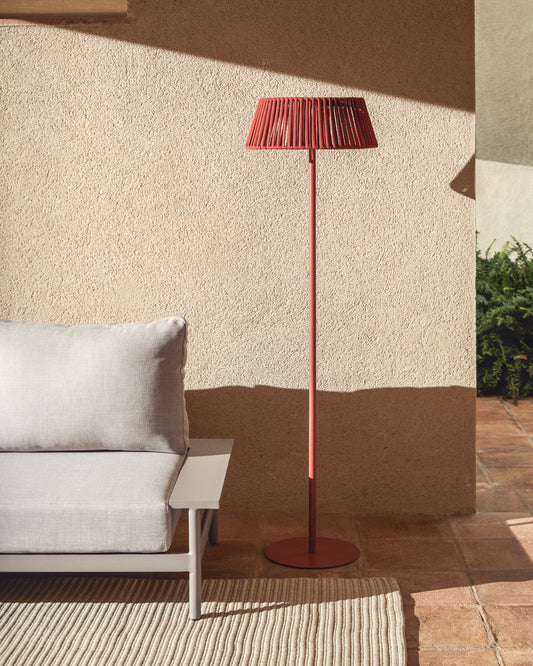 Aldet outdoor solar floor lamp in terracotta flat rope cord with metal stand Ø46cm