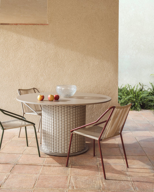 Sedalis taupe outdoor table in aluminium and rope cord Ø135cm
