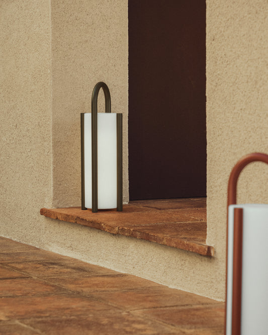 Leros large portable table lamp in green polyethylene and steel