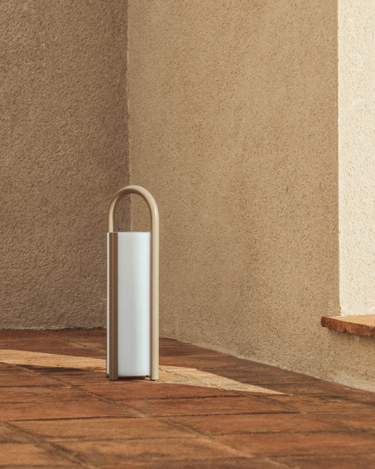 Leros large portable table lamp in taupe polyethylene and steel