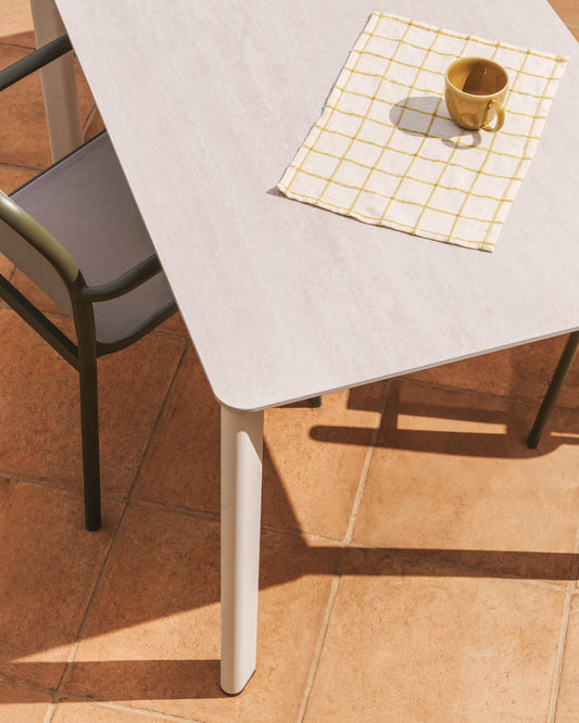 Anafi table in sintered stone and ecru aluminium 140 x 80 cm