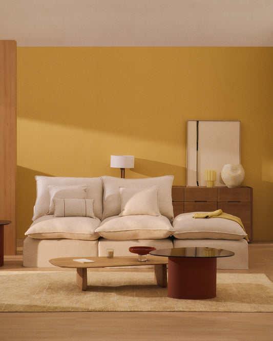 Anarela beige linen and viscose 3-seater modular sofa with end module and removable cover 310cm FSC Mix Credit