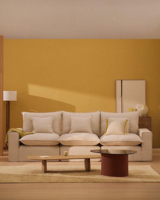 Anarela beige linen and viscose 3-seater modular sofa with removable cover 310cm FSC Mix Credit