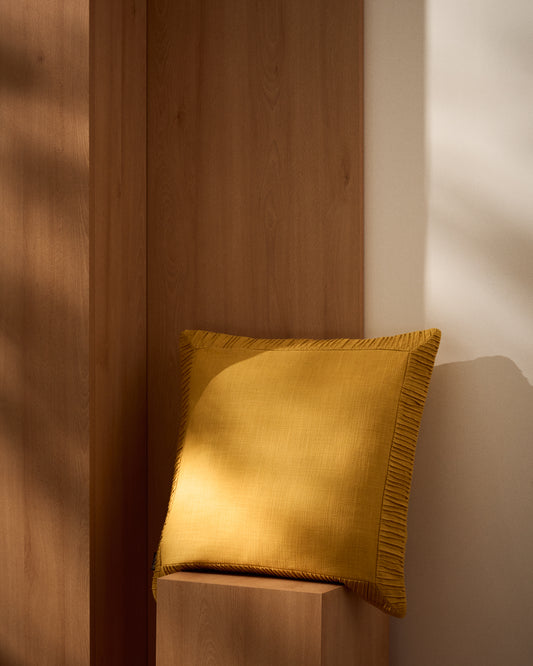 Luadia cotton cushion cover with yellow pleated detail 50 x 50cm