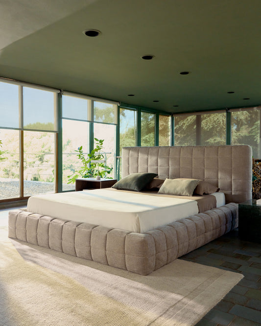 Luiana bed in beige chenille with removable covers for 160 x 200 cm mattress