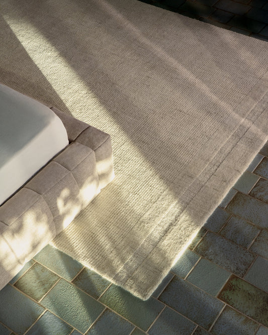 Dalena beige striped jacquard wool rug 300 x 200cm