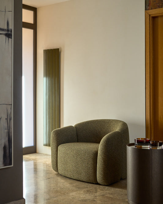 Corvena armchair in olive green chenille FSC Mix Credit 98 cm