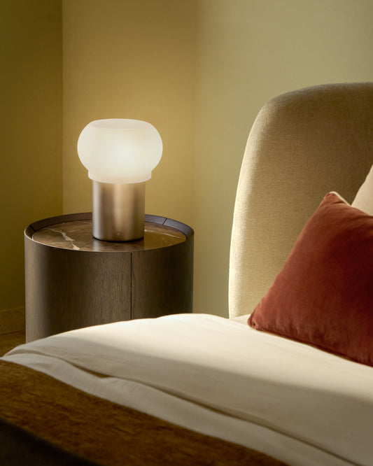 Leruna LED table lamp in frosted glass and metal with a galvanised finish Ø 20 cm