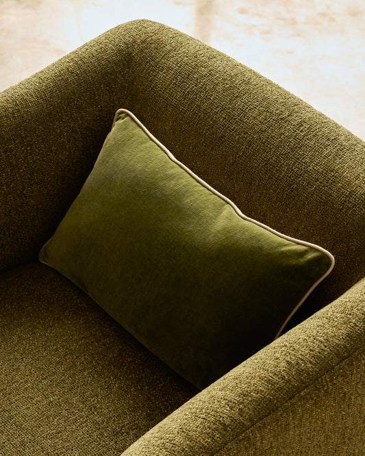 Ovelin green and ecru velvet cushion cover 30 x 50 cm