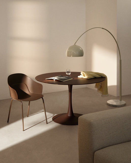 Round Vedira table in glass and taupe steel Ø120 cm