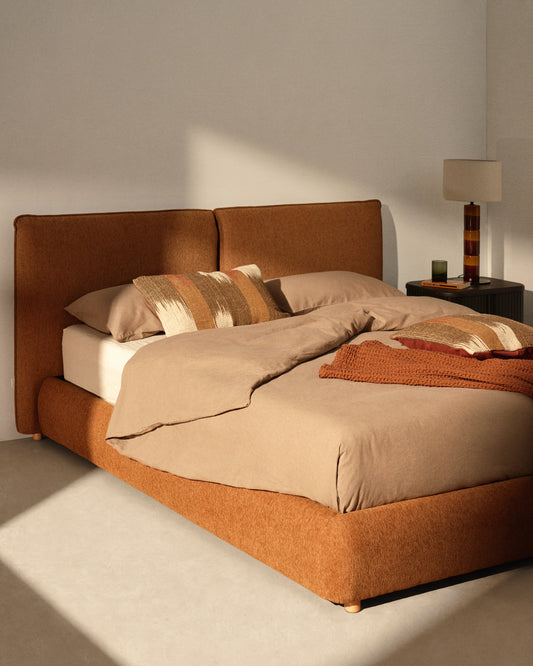 Elerio ecru chenille bed for 160 x 200cm mattress