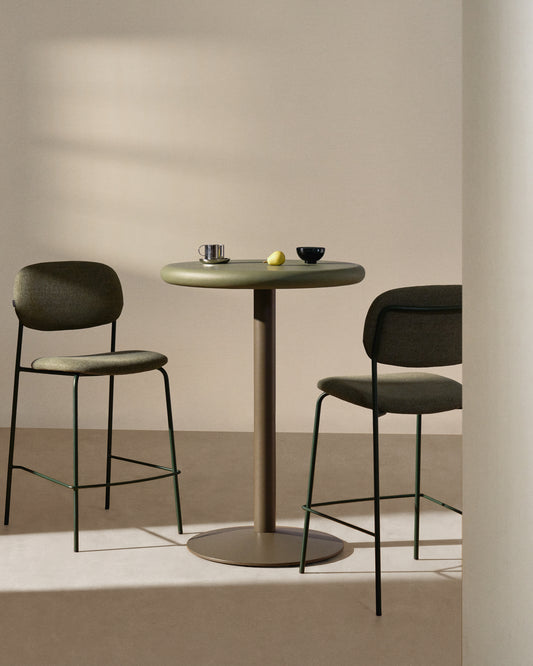 Meli stackable stool in green chenille with green metal legs FSC Mix Credit 65cm