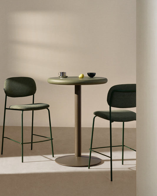 Meli stackable stool in green chenille with green metal legs FSC Mix Credit 65cm