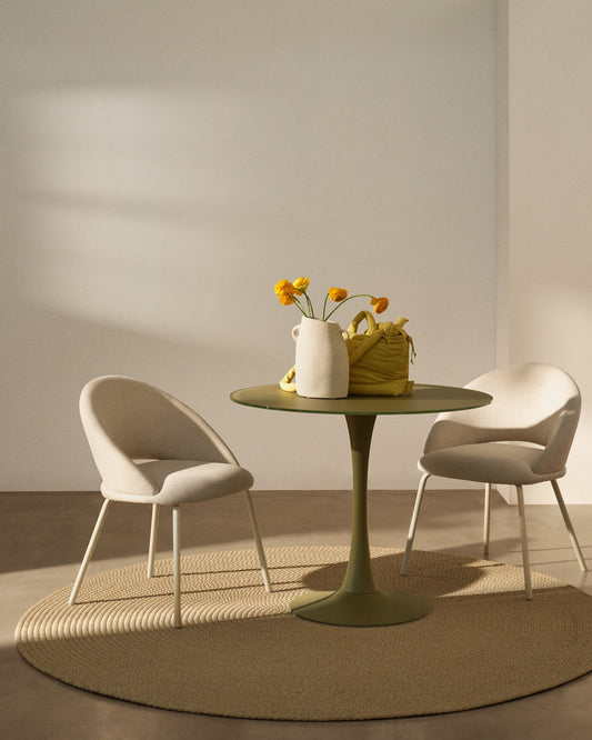 Bonali chair in mustard chenille with mustard metal legs FSC Mix Credit
