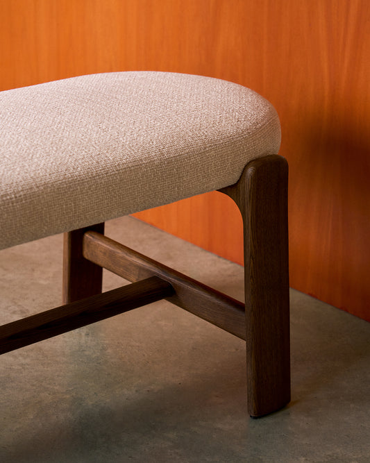 Granite bench in beige chenille and solid ash wood with walnut finish 120cm FSC 100%
