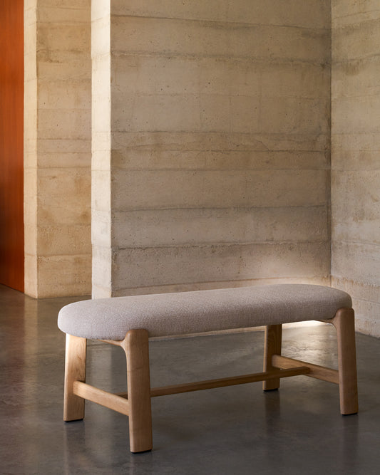 Granite bench in beige chenille and solid ash wood with natural finish 120cm FSC 100%