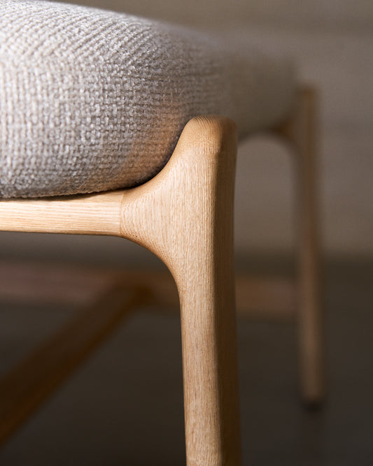 Granite bench in beige chenille and solid ash wood with natural finish 120cm FSC 100%