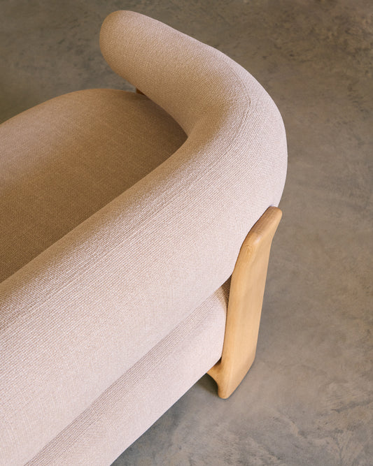Granite 2-seater sofa in beige chenille with solid ash wood legs with natural finish 155cm FSC 100%