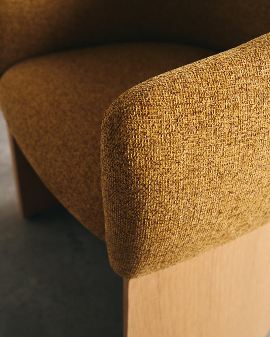 Bosca chair in ochre chenille and oak veneer FSC 100%