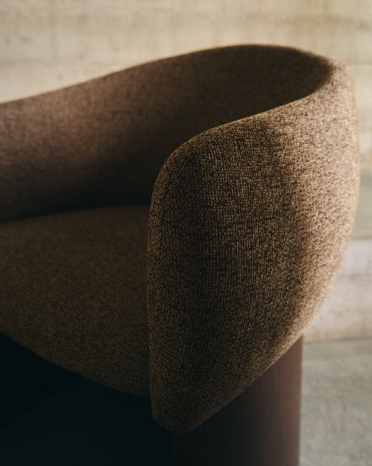 Bosca chair in brown chenille and walnut veneer FSC 100%
