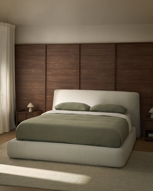 Martina bed with removable cover in ecru chenille for mattress 180 x 200cm FSC Mix Credit
