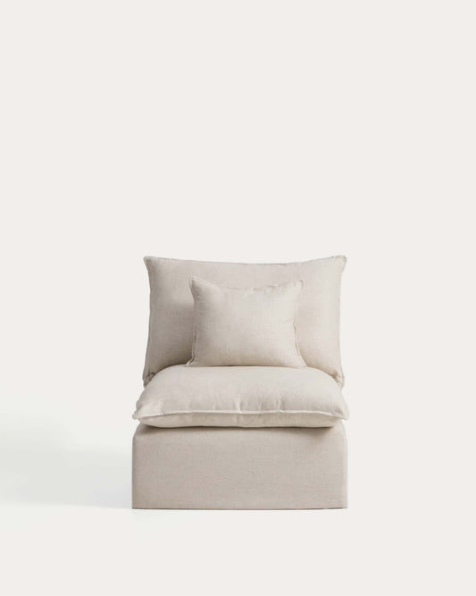 Anarela beige linen and viscose 6-seater modular corner sofa with removable cover 307 x 347 cm FSC Mix Credit