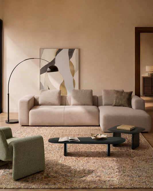 Blok 4-seater beige chenille right chaise longue sofa 330cm FSC Mix Credit