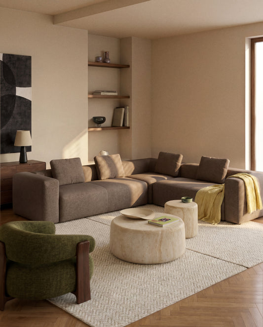 Blok brown chenille 4-seater corner sofa 290 x 290cm FSC Mix Credit