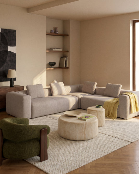 Blok beige chenille 5-seater corner sofa 320 x 320cm FSC Mix Credit