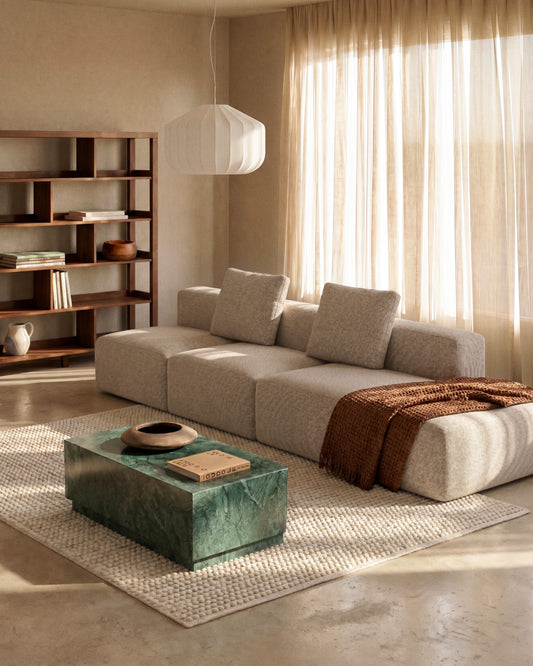 Blok beige chenille 3-seater sofa with right terminal 325cm FSC Mix Credit